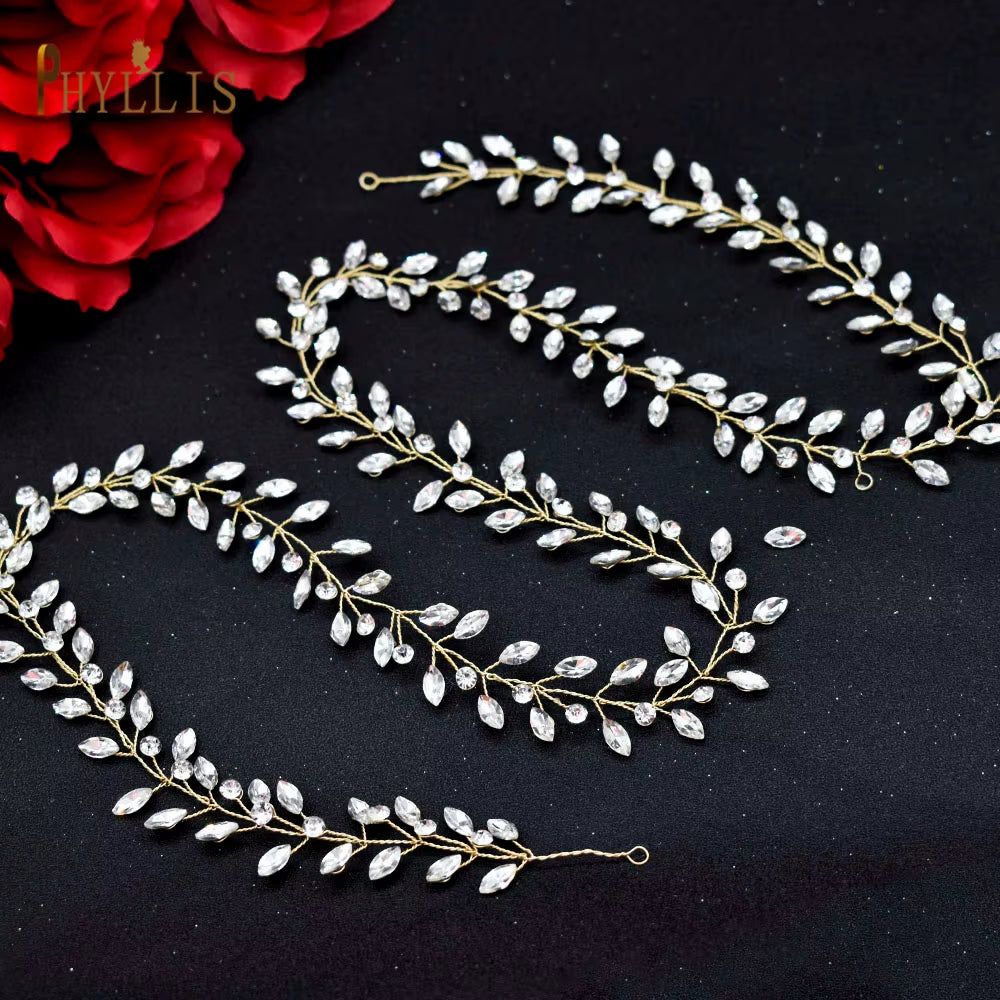 A274 Handmade 1M Bridal Headband Extra Long Wedding Tiaras Bride Hair Accessories Rhinestone Headpiece Crystal Women Hair Vines