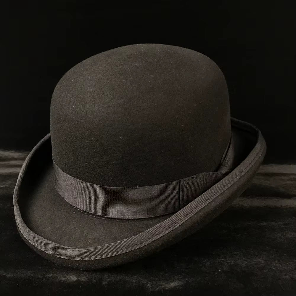 4Size 100% Wool Women Men Bowler Hat Pure Crushable Dome Fedora Hat Traditional Billycock Groom Cap