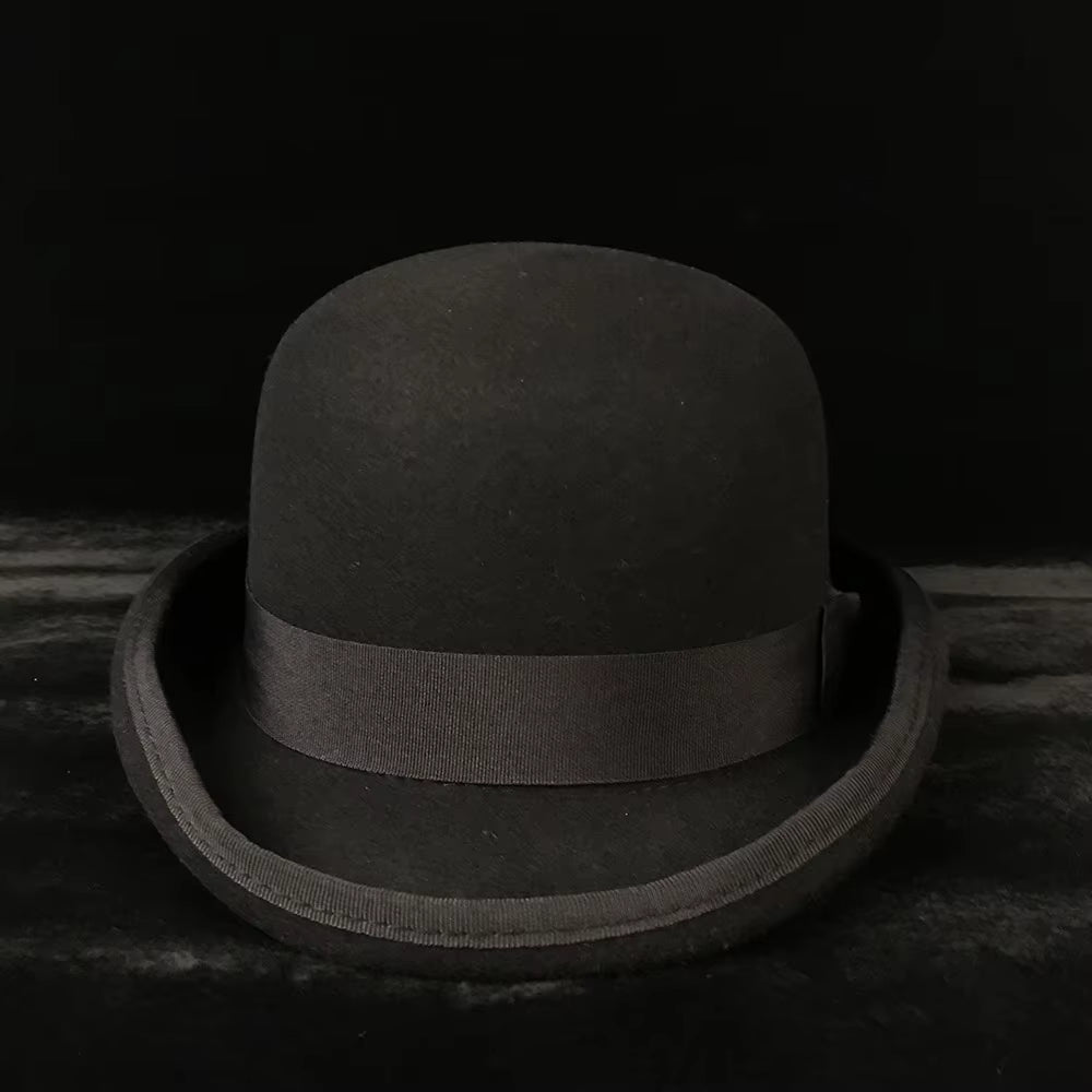 4Size 100% Wool Women Men Bowler Hat Pure Crushable Dome Fedora Hat Traditional Billycock Groom Cap
