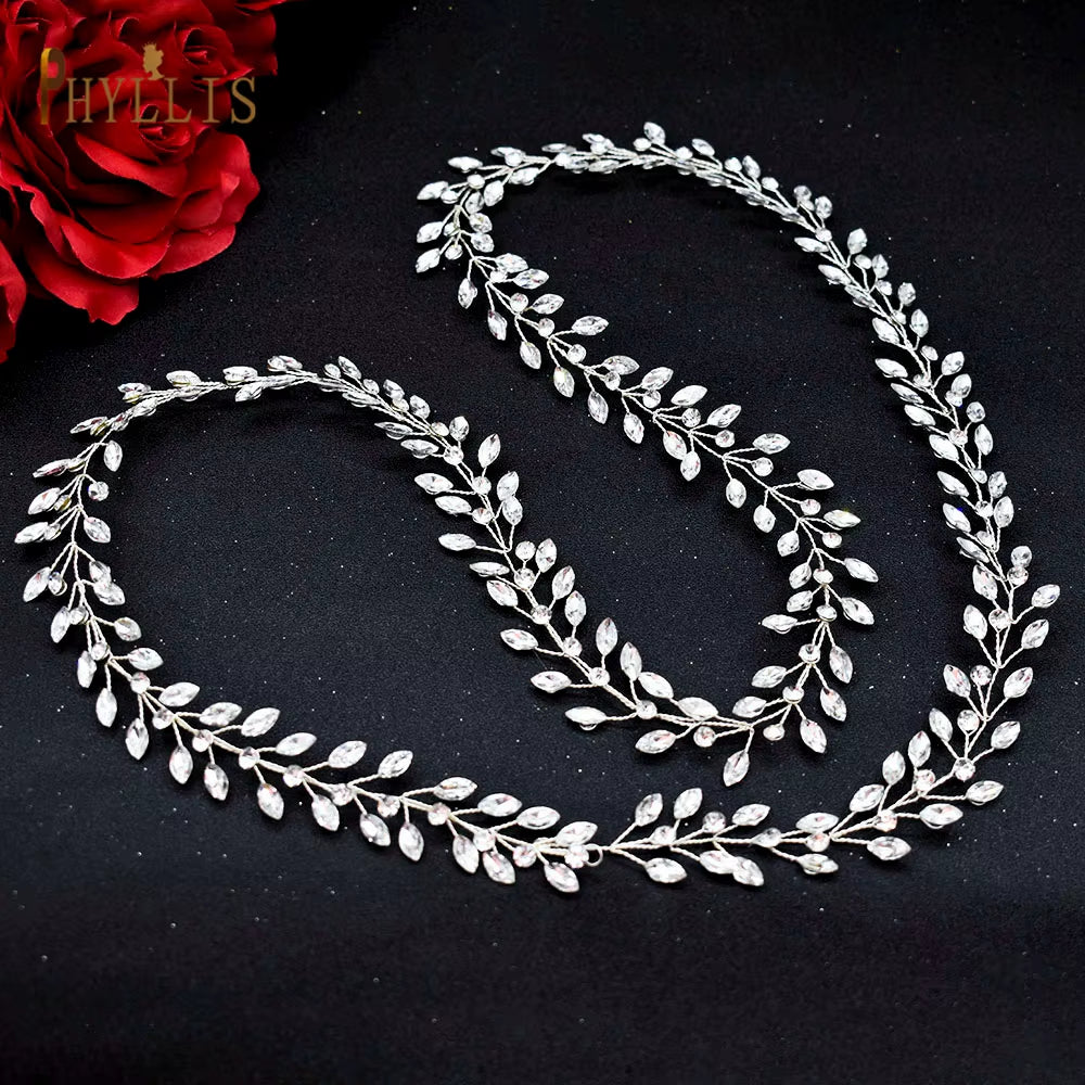 A274 Handmade 1M Bridal Headband Extra Long Wedding Tiaras Bride Hair Accessories Rhinestone Headpiece Crystal Women Hair Vines