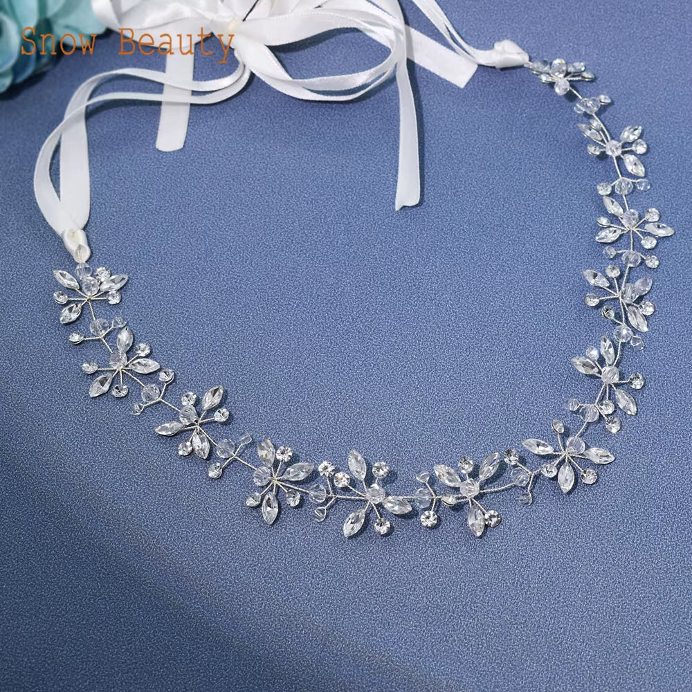 A274 Handmade 1M Bridal Headband Extra Long Wedding Tiaras Bride Hair Accessories Rhinestone Headpiece Crystal Women Hair Vines