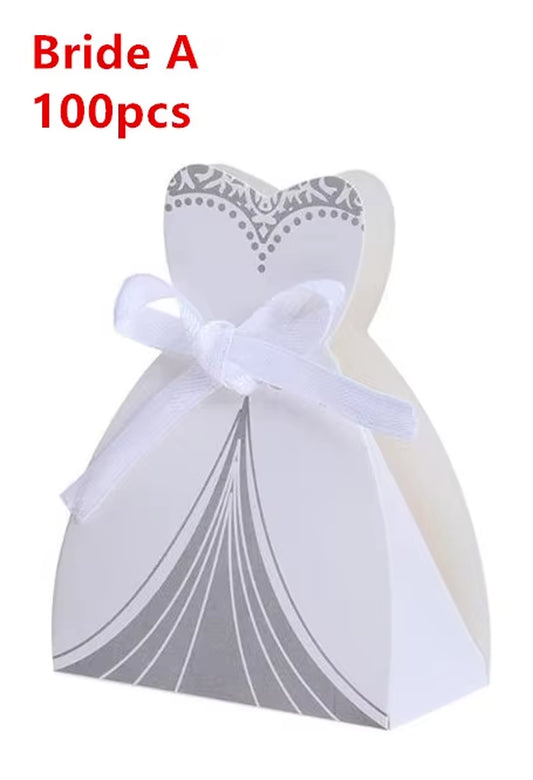100Pcs Bride and Groom Dresses Wedding Candy Box Gifts Favor Box Wedding Bonbonniere DIY Event Party Supplies for Wedding