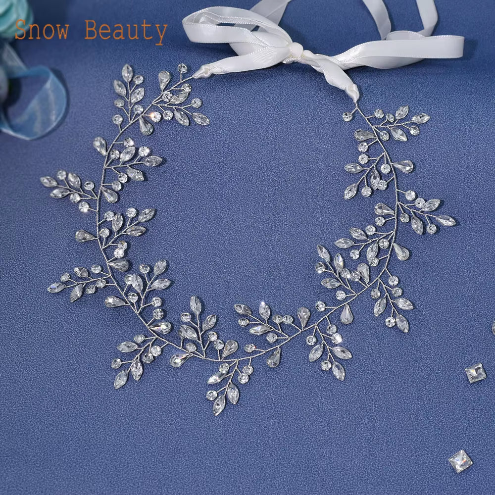 A274 Handmade 1M Bridal Headband Extra Long Wedding Tiaras Bride Hair Accessories Rhinestone Headpiece Crystal Women Hair Vines