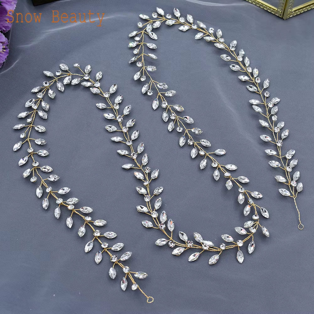 A274 Handmade 1M Bridal Headband Extra Long Wedding Tiaras Bride Hair Accessories Rhinestone Headpiece Crystal Women Hair Vines