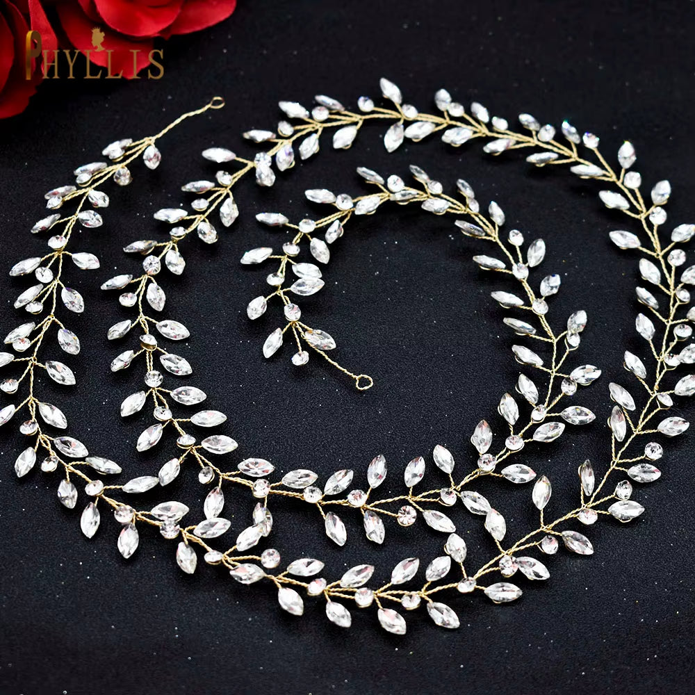 A274 Handmade 1M Bridal Headband Extra Long Wedding Tiaras Bride Hair Accessories Rhinestone Headpiece Crystal Women Hair Vines