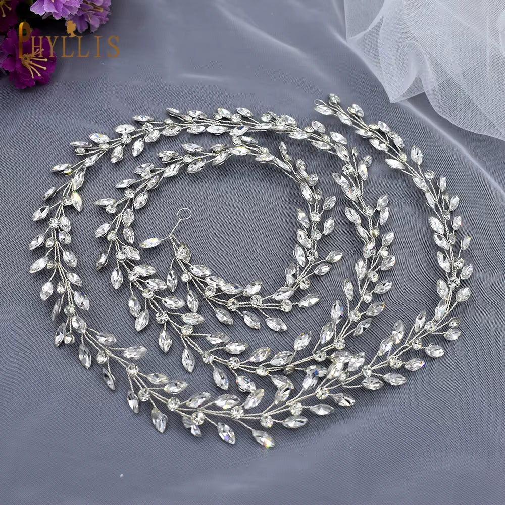 A274 Handmade 1M Bridal Headband Extra Long Wedding Tiaras Bride Hair Accessories Rhinestone Headpiece Crystal Women Hair Vines